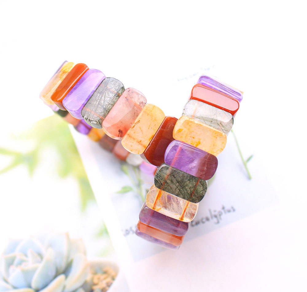 Crystal Bead Mix - Pulsera de cuentas rectangulares súper 7